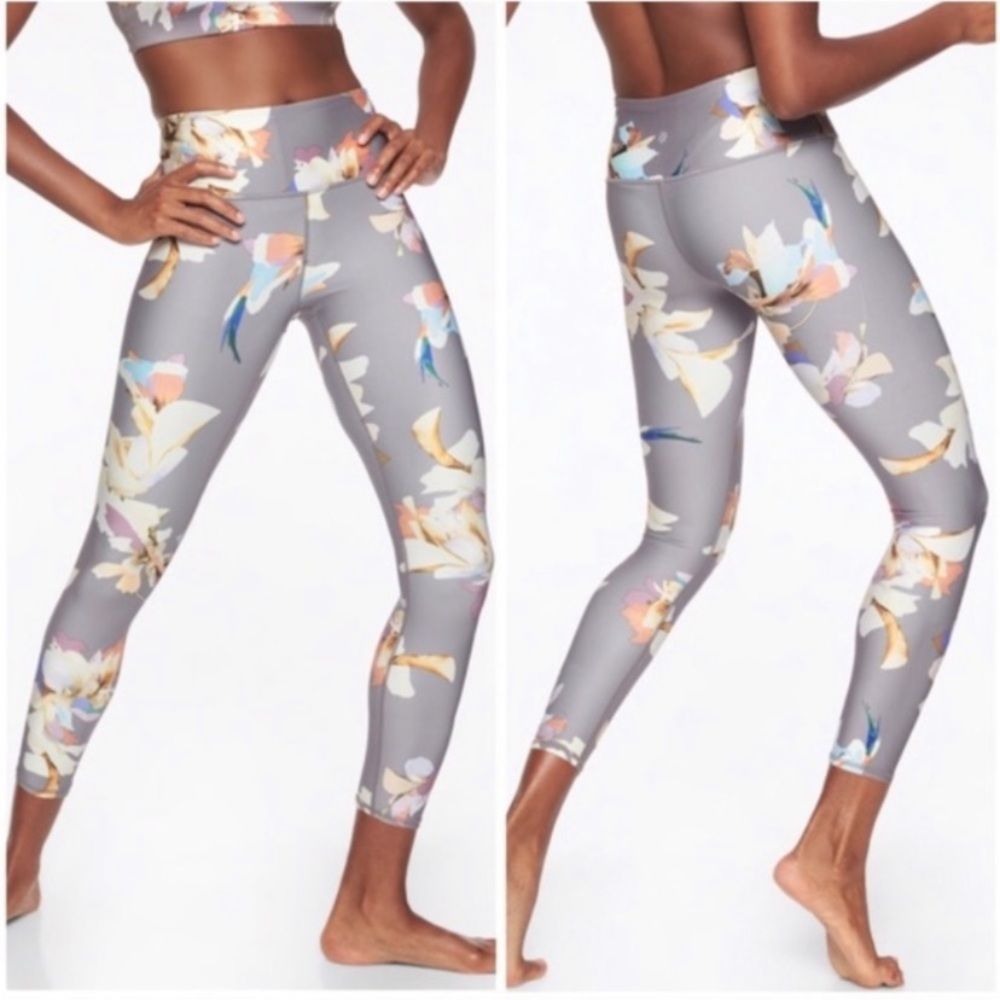Athleta Elation Paradise Floral Silver Leggings XS